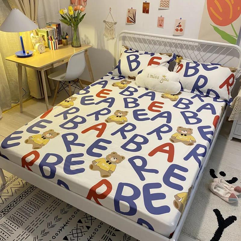 Beds Three-piece Cotton Pillow Bag Cover 1.5 Meters 1.8 Bed Seat Meng Si Dust Bed Cover Built-in Diamond Plaid Fresh Pastoral