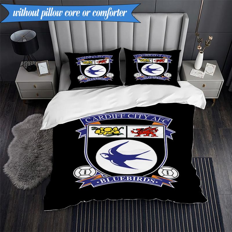 3PCS Cardiff Fc Crest Printed Soft Bedding Set,Including 1pc Duvet Cover And 2pcs Pillowcases Perfect for Bedroom, Dormitory, Fan Gift