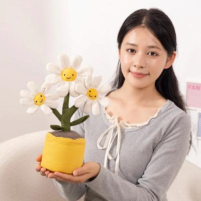 Simulation White Daisy Potted Plants Plush Toy Stuffed Flower Soft Bookshelf Decor Doll Creative Potted Flowers Cartoon Gift