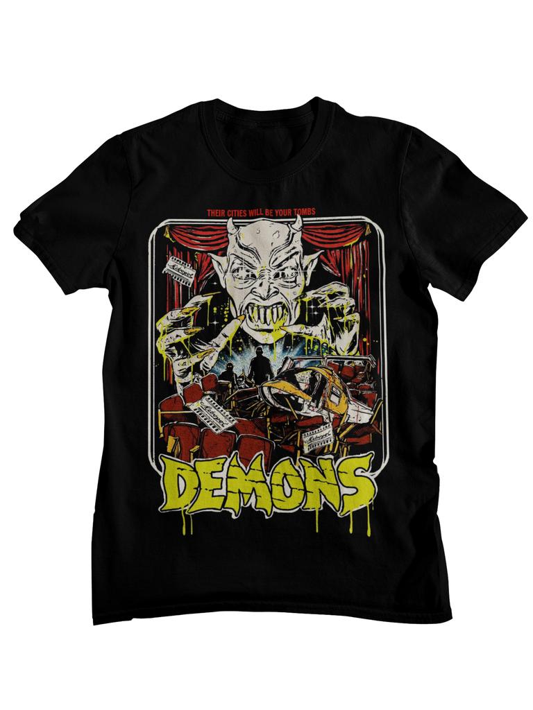 Demons Retro Italian Horror Movie Collage Graphic TShirt Unisex Women Casual Cotton Streetwear Tops