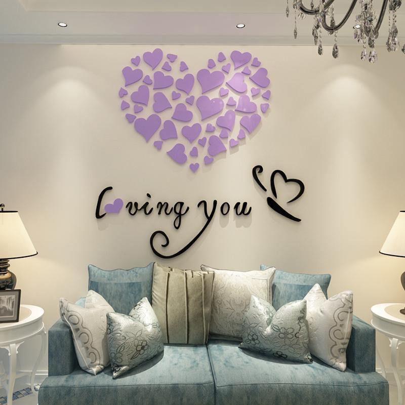 Adesivi Murali a Forma di Cuore Caldi Romantici Soggiorno Camera da Letto Acrilici Autoadesivi Caldi Decorazioni Murali per Stanza di Ragazza