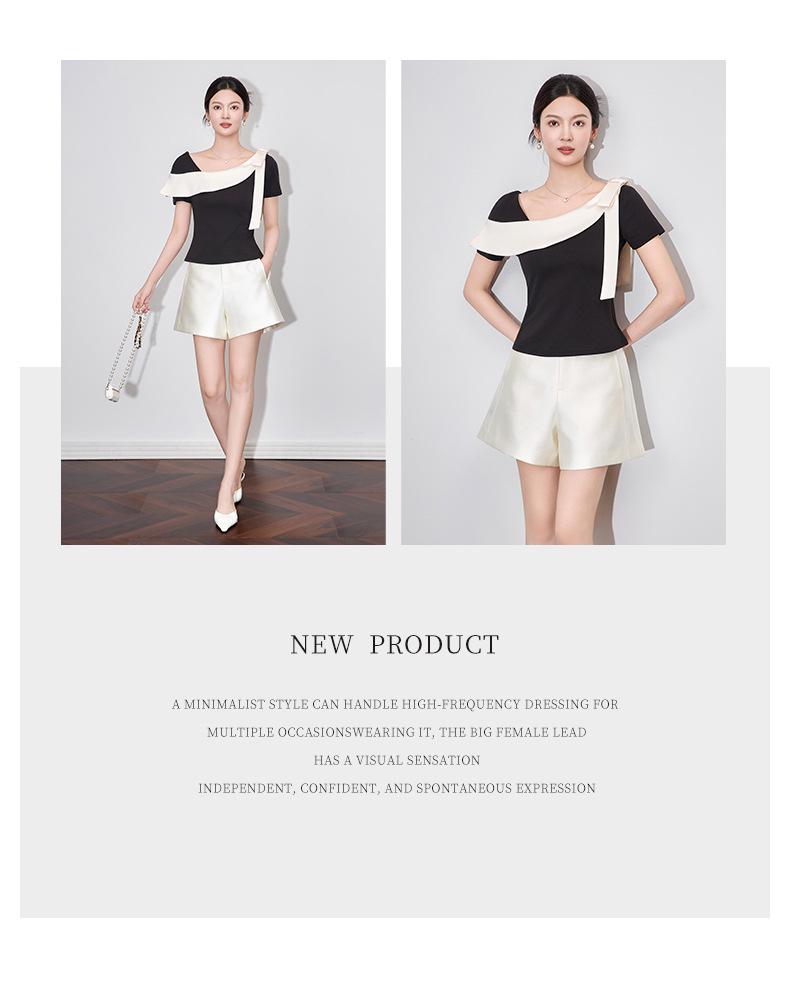 Color Block Stitching Irregular T-shirt - Women's Summer Slim Fit Short Sleeve Top In Gentle Temperament Style