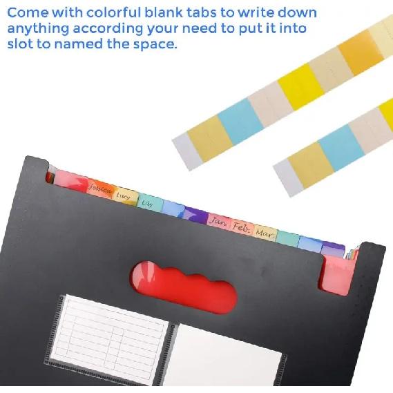 12/24Pockets Expanding File Folder A4 Size Filing Folder Organizer Large Capacity Portable Accordian File Box For Classroom Offi