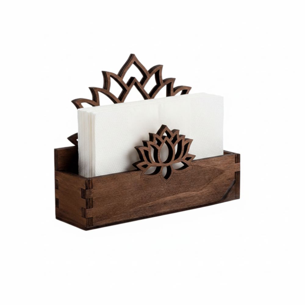 Lotus Shape Tissue Box Holder Wooden Napkin Stand Fashion Card Storage Box Office Desktop