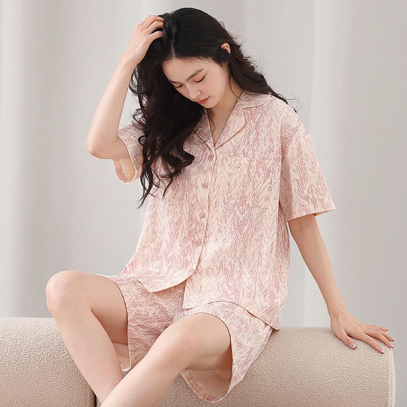 Pajamas women's summer modal cotton and silk short-sleeved shorts thin summer cold silk cool large size loungewear set