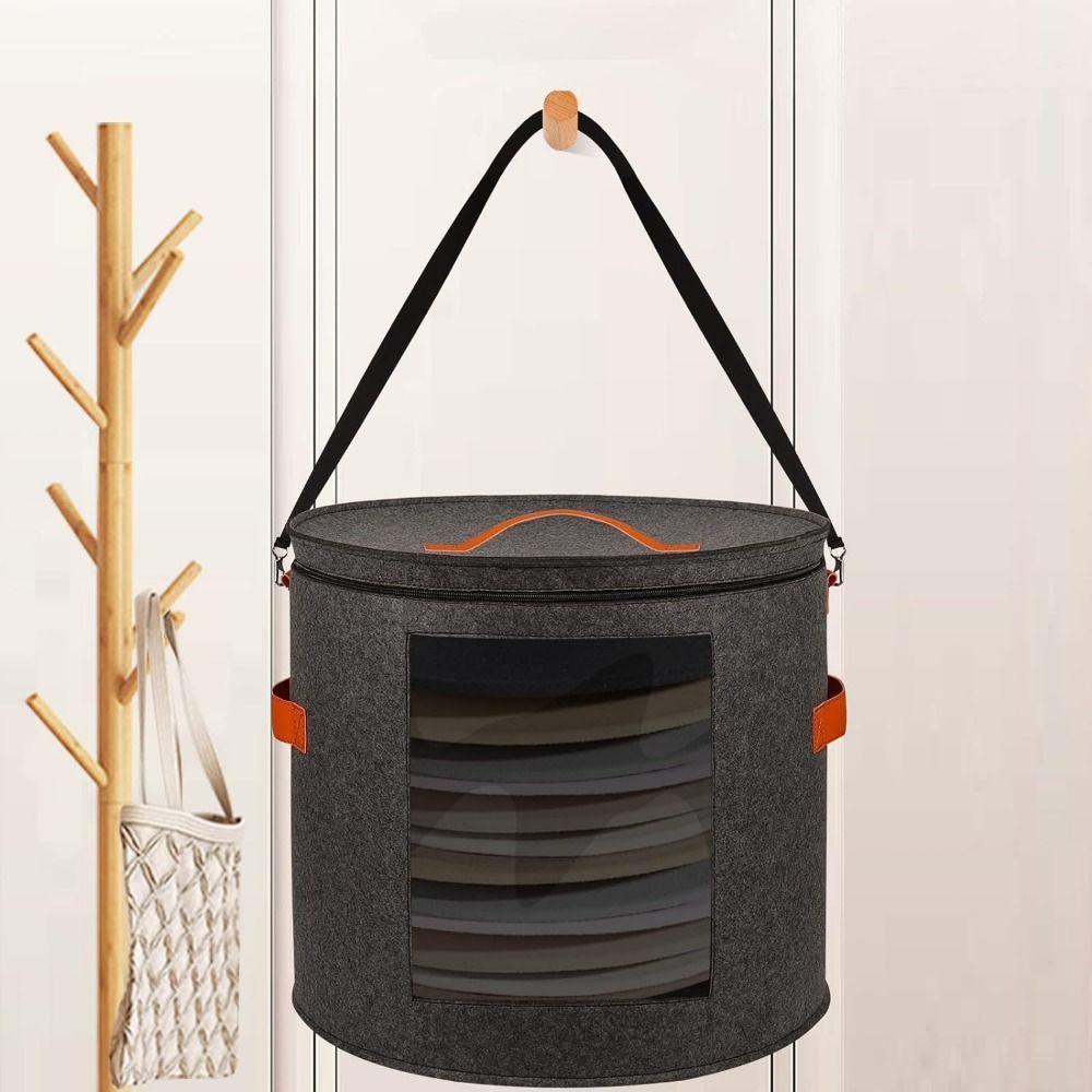 Window Hat Storage Box Zippered Lid Cowboy Hat Container Round Clothes Storage Bin  Travel