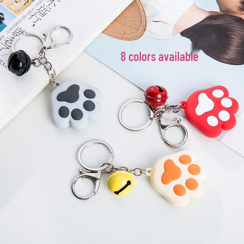 Creative 3D Cute Soft Rubber Cat Paw Keychain with Bell - Car Pendant Ring 