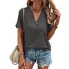 QICED Women's Fashion Casual Solid Color Print Short Sleeve V Neck Blouses & Shirts