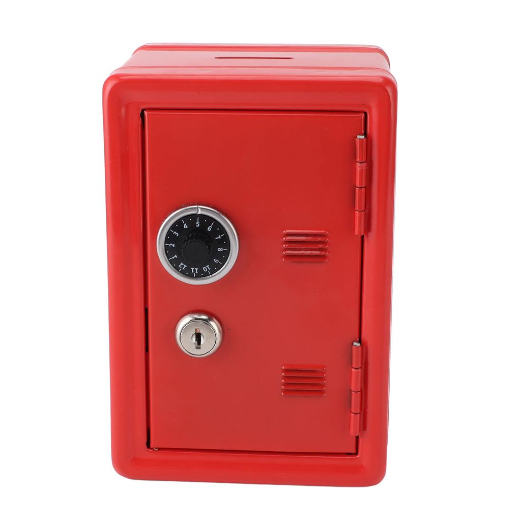 Money Bank Creative Cute Metal Vertical with Lock Keys Cash Coin Box for Home Use Red