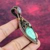 Green Carved Bone Face Pendant Copper Wire Wrapped Rainbow Moonstone Jewelry