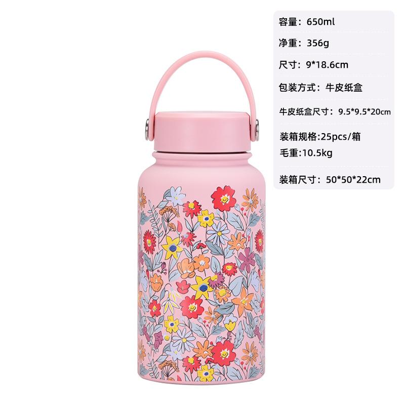 Large Capacity Thermos Cup Wide Mouth Portable Outdoor Sports Kettle Straw Cup Set Printed Water Cup