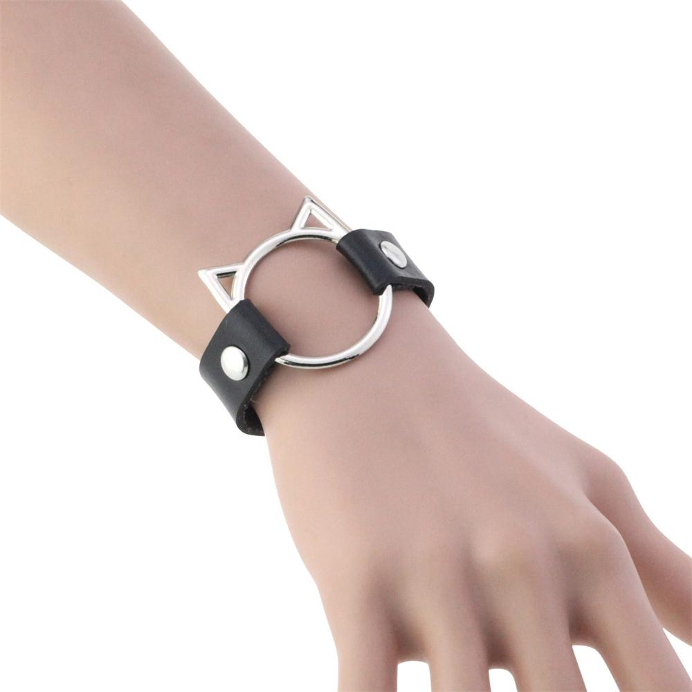 Heart Cat Bat Rock Gothic PU Leather Wrap Bracelet Bangle For Women Men Punk Fashion Hip Hop Harajuku Cat Heart Charm Bracelet