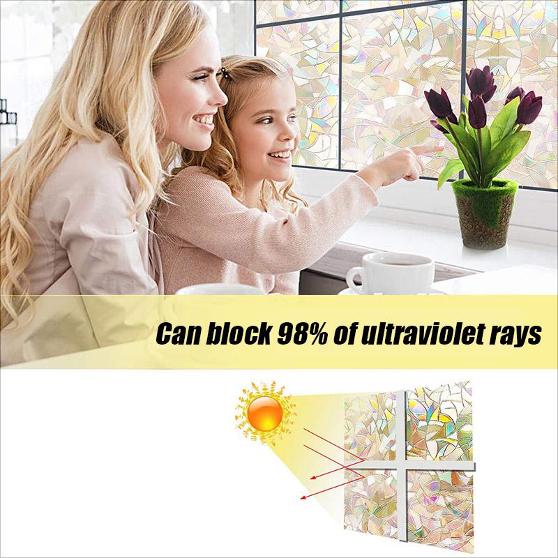Fensterfolien mit 3D-Regenbogeneffekt, Sichtschutz, dekorative Folie, UV-Schutz, nicht klebend, statisch haftende Glasaufkleber