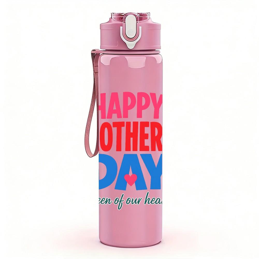 1PC Happy Mothers Day Text Pattern 750ml Color Plastic Sports Water Bottle Leakproof Flip Straw Lid Suitable for Sports Office Home Use