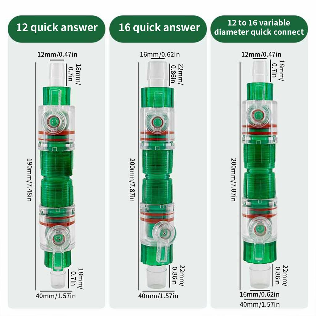 Conector de Manguera para Acuario de 12/16 mm con Conector Rápido de Enchufe Fácil para Adaptador de Tubería de Agua Accesorio de Mantenimiento de Acuario