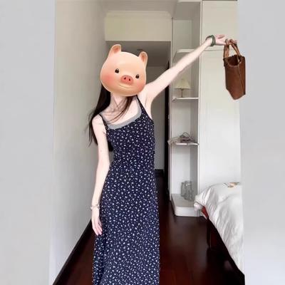 Fake Two-piece Suspender Floral Dress for Children's Summer New Popular Seaside Vacation Temperament Beautiful Long Dress