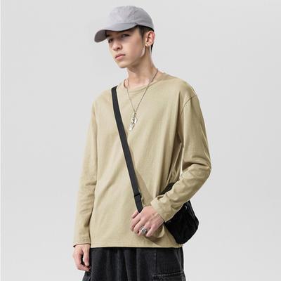 Men Long Sleeve T-Shirt Crew Neck Loose Fit Cotton Base Shirt Solid Color Casual Tee Shirt for Spring Autumn Casual Wear