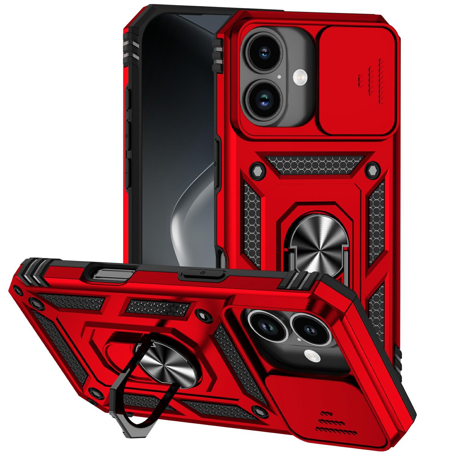 

For iPhone 17 Case PC+TPU Phone Cover with Lens Protection Kickstand Red