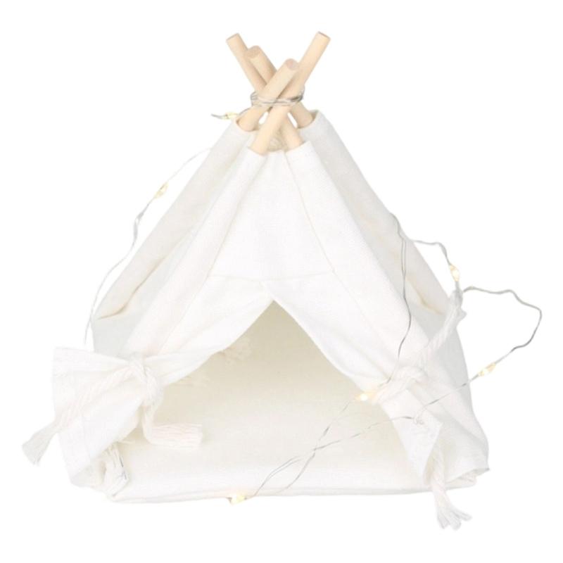 Miniature Doll Camping Tent With LED Light Cotton Play Tent Model Figure For Children Doll House Creative Pretend Play белый