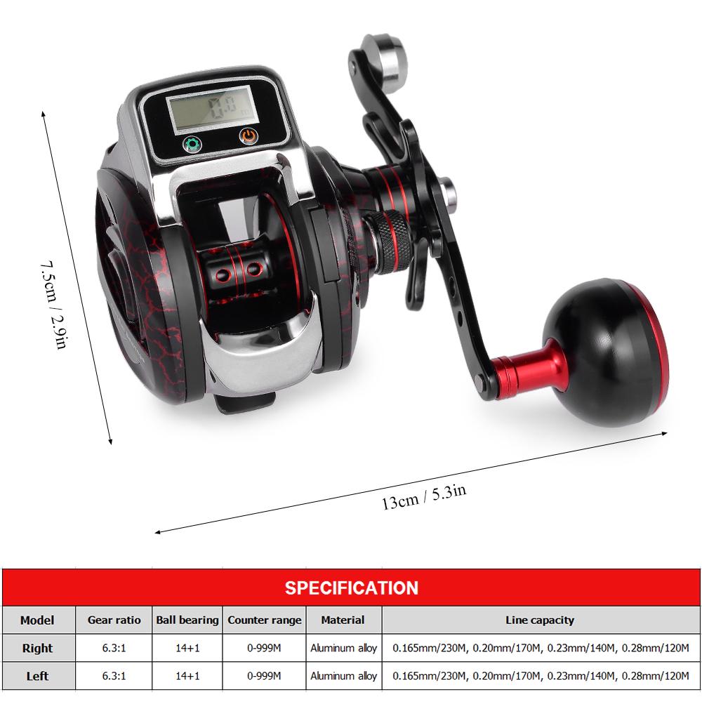 New 13+1 Bearing Left/Right Fishing reel with Digital Display Fishing Line Counter Saltwater Carp Reel 6.3:1 Casting Scroll Tool