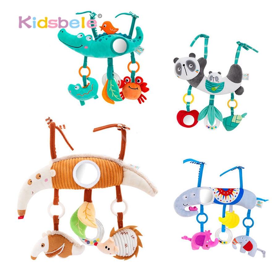 Cute Animal Plush Hanging Toy for Crib & Stroller – Soft Rattle, Teether & Mirror, Early Learning Sensory Toy