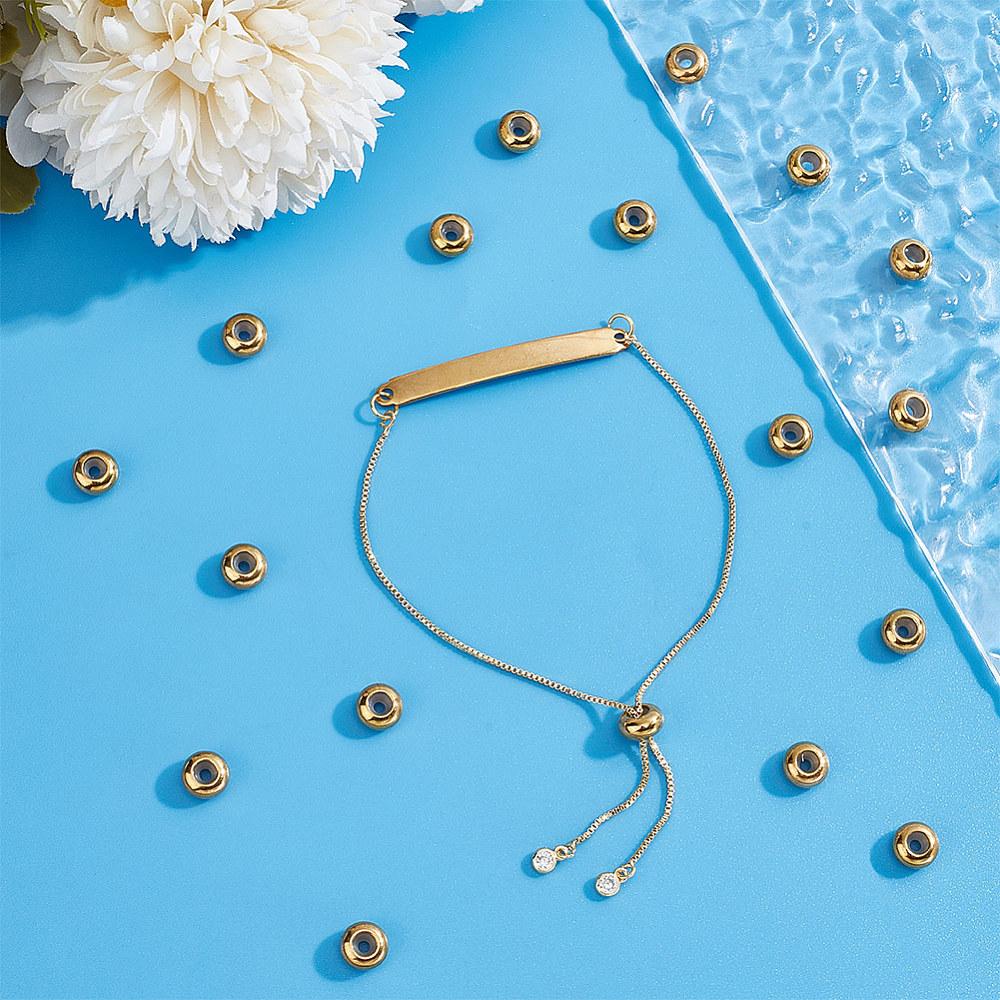 1box 20pcs Stainless Steel Beads with Rubber Inside Slider Beads Rondelle Golden 8x4mm Hole: 2mm