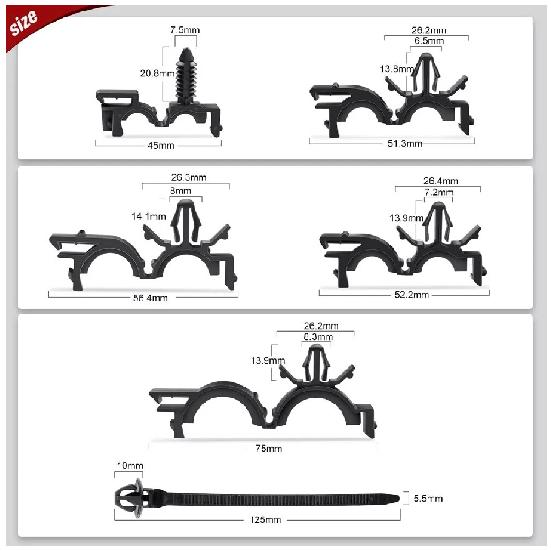 60pcs Car Wire Loom Routing Harness Clips Assortment 6 Different Sizes Universal