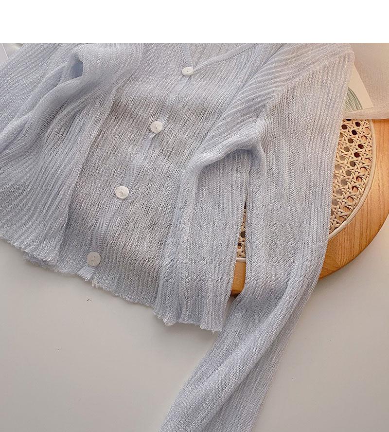 Women's Summer 2021 Thin Ice Silk Cardigan - Korean Style, V-Neck, See-Through, Long Sleeve Knit Top.