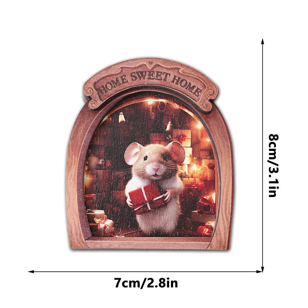 MZCT181-192 3D Wooden Christmas Mouse Hole Refrigerator Magnet & Memo Holder