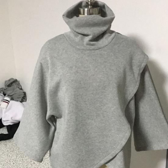 Women Solid Color Cloak Winter Blouses Warm Cape Turtle Neck Batwing Sleeve Jumper Tops