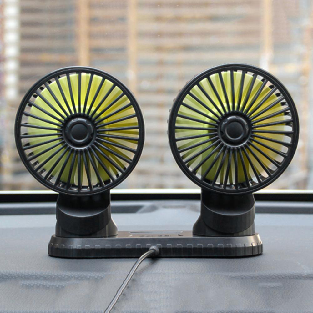 12V 24V Electric Car Cooling Fan 360 Degree Rotation Car Air Fan 5V USB Dual Head Dashboard Air Circulator Fan for Car Truck SUV