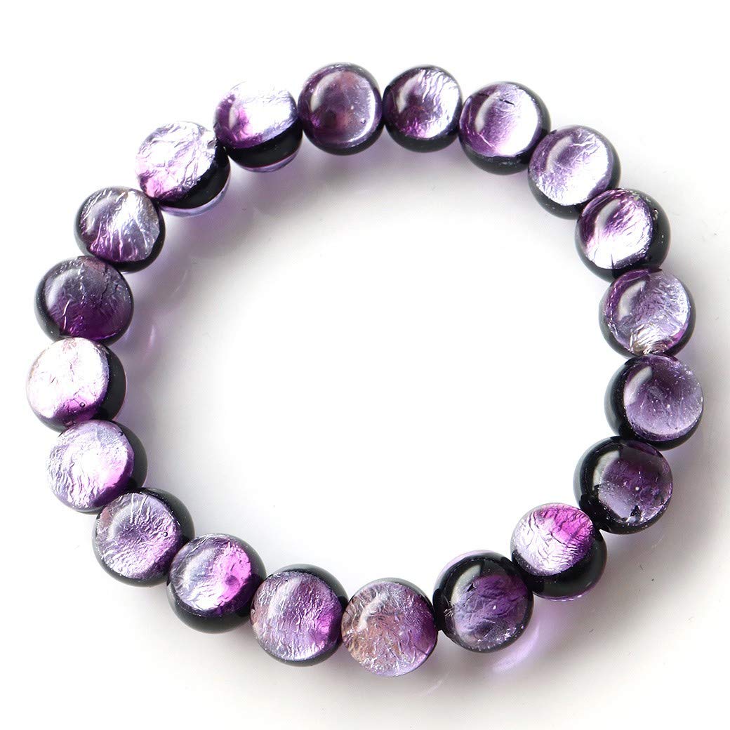 

[ЗОЛОТИЙ КАМІНЬ] Морсько-фіолетовий браслет зі скла «Світлячок», 10 мм, окінавські скляні намистини