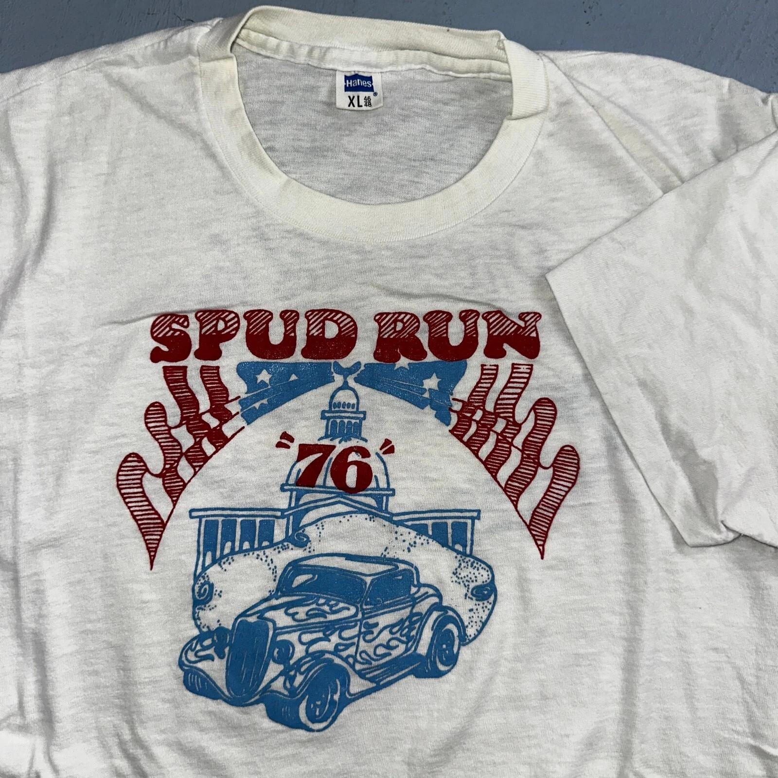 

Spud Run USA 1970s VTG T Shirt 70s Rockabilly Hanes America Idaho Streetrod XL S