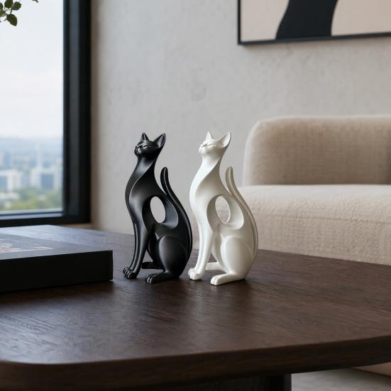 3D Printed Cat Figurine, Modern Geometric Cat Sculpture, Minimalist Art Decor for Entryway Desk Shelf, Cat Lover Home Gift