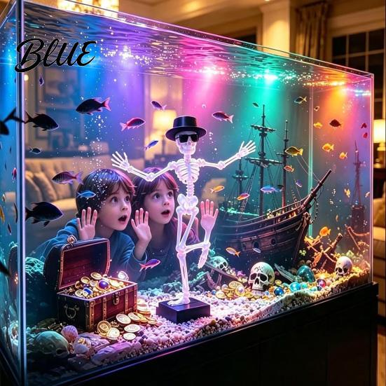 Interactive Skeleton Aquarium Decor Dancing Bubbler with Adjustable Air Flow Underwater 3D Printed Creative Fish Tank Ornaments Powered Moving Skull