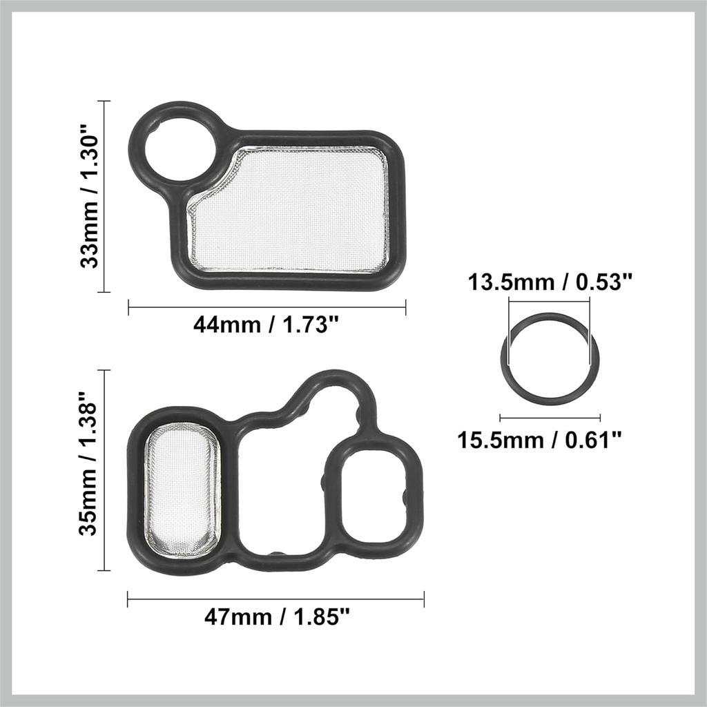 VTEC Solenoid Gasket Spool Valve Filter Screen Fit for Honda CRV with O-Ring - Pack of 3 Black Replacement Car Parts