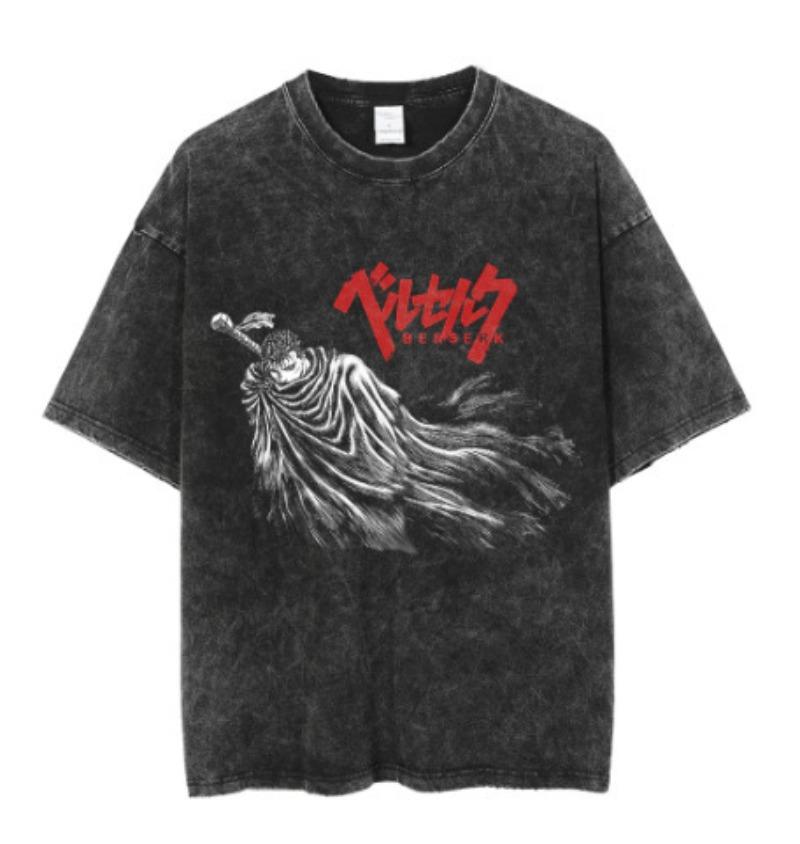 Unisex Hip Hop Men Streetwear Tshirt Washed Black Anime Naruto Graphic T-Shirt Cotton T Shirt Summer Tops Tees Vintage T Shirt