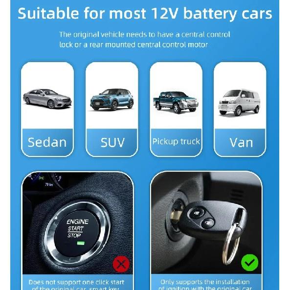 Universelt biltrykknapp start/stopp nøkkelfri adgang startsystem mobiltelefon Bluetooth APP PKE fjernkontroll tenning bilalarm
