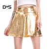 Kvinner miniskjørt Høy midje blank overflate A-linje hem Kort skjørt skinnende sceneshow Skater skjørt Festklær
