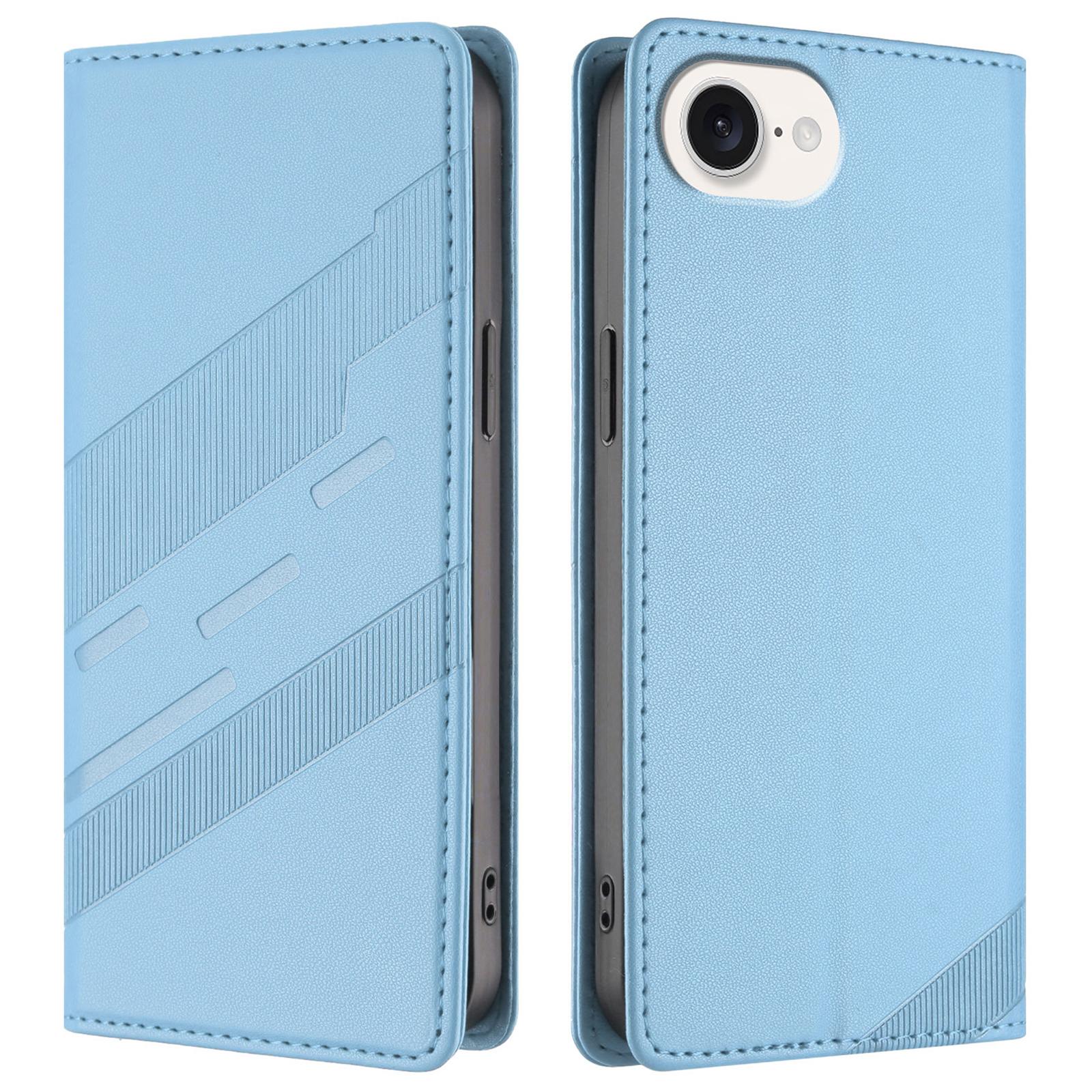 

For iPhone 16e Case Punk Style Imprinted Wallet Stand Folio Flip Leather Cover Baby Blue