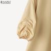 ZANZEA Women Casual Round Neck Solid Color 3/4 Sleeve Loose Blouse