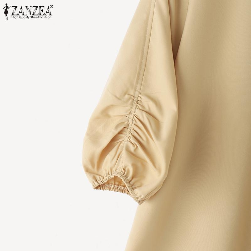 ZANZEA Women Casual Round Neck Solid Color 3/4 Sleeve Loose Blouse