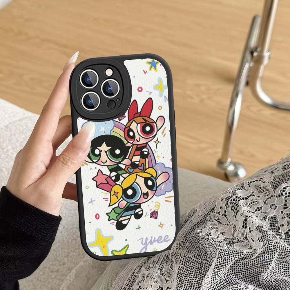 P-Powerpuff-GirlS For IPhone 16 15 14 16E 13 12 11 Pro Max Plus Phone Leather Case