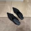 Spot Second Hair~ Leather Pointed Head Bag Head Hollow Woven Half Slippers Women's Summer Flat Bottom Sandals Muller Shoes Sandals