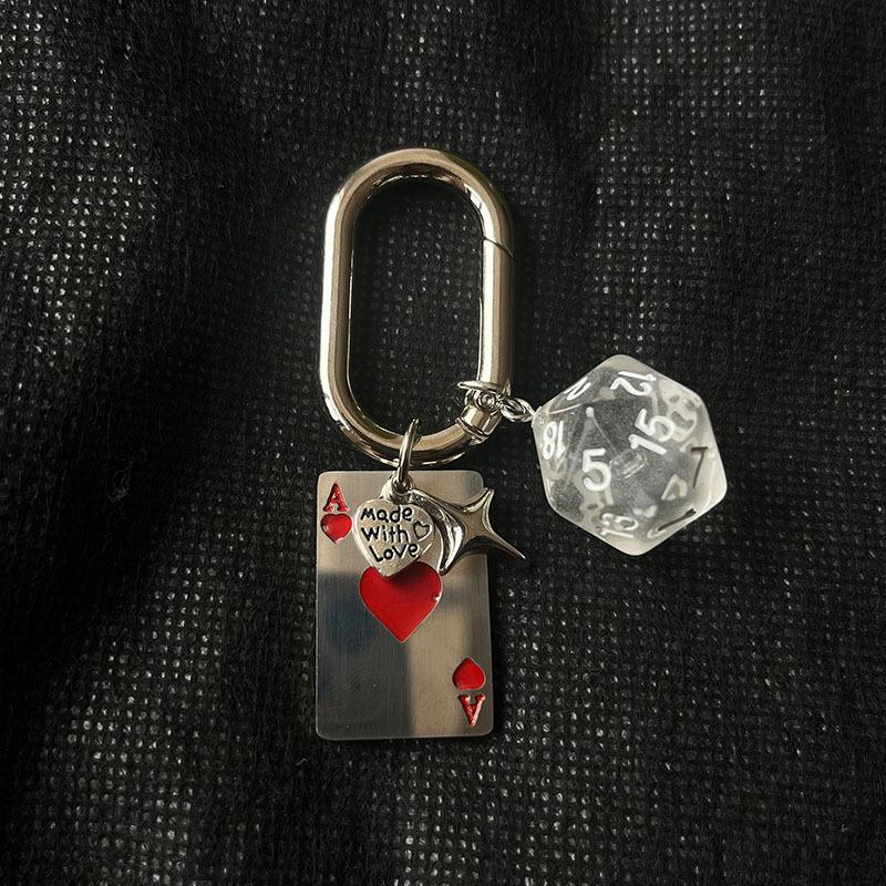 Porte-clés Cœur Rouge Un Dé Dé Charms de Sac Porte-clés de Voiture Exquis Unisexe Décoration de Sac à Dos pour Couple Accessoires Cadeaux