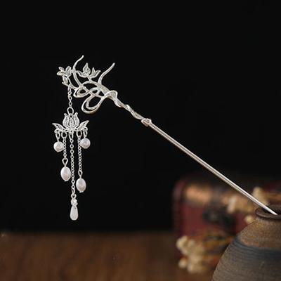 Elegant Retro Hair  Accessory Tassel Lotus Alloy Chinese Style Hair Clasp Hairpin Hair Fork Women Hair Stick