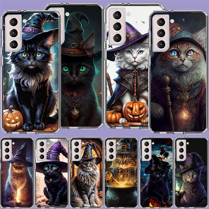 Halloween Magic Cat Clear Phone Cases for Samsung S26 Ultra Galaxy S25 Edge S24 S23 FE S21 Plus S20 S22 S10 Cover Patterned Comp