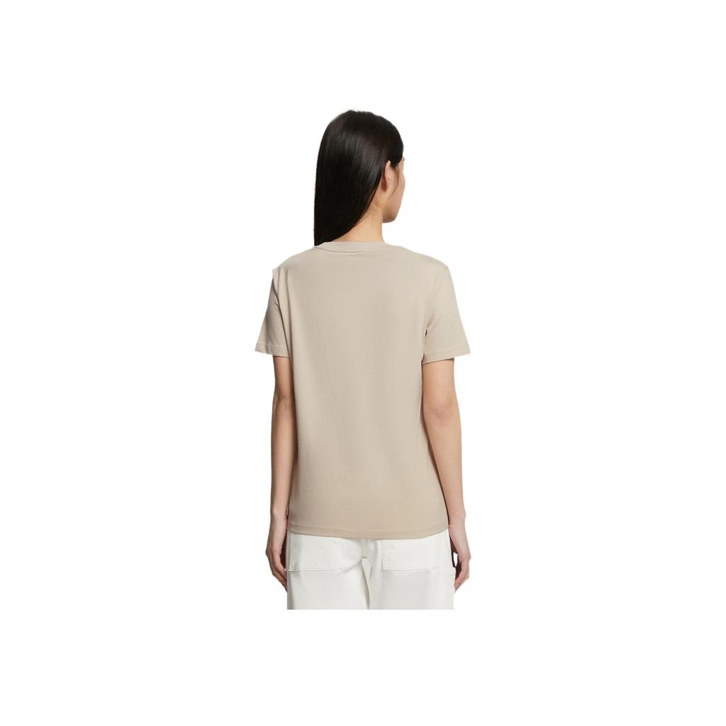 Calvin Klein Fashion Overprint Letter Pure Cotton Breathable Round Neck Short Sleeve T-Shirt Women Tops Beige J218885-ACI
