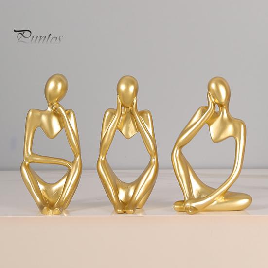 3 pezzi di figurina di pensatore astratto mini pensatore seduto statua in resina scultura soggiorno casa ufficio libreria decorazione da tavolo ornamento