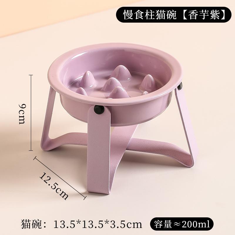 Ciotole per Animali in Ceramica Alte con Piedi per Mangiare Lentamente per Prevenire il Soffocamento, Anti Ribaltamento con Bordo Obliquo, Protezione del Collo, Ciotola per Cane Gatto, 1 Pezzo
